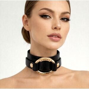 Mariemur Black Selena Leather Chok Collar Size Small/ Medium